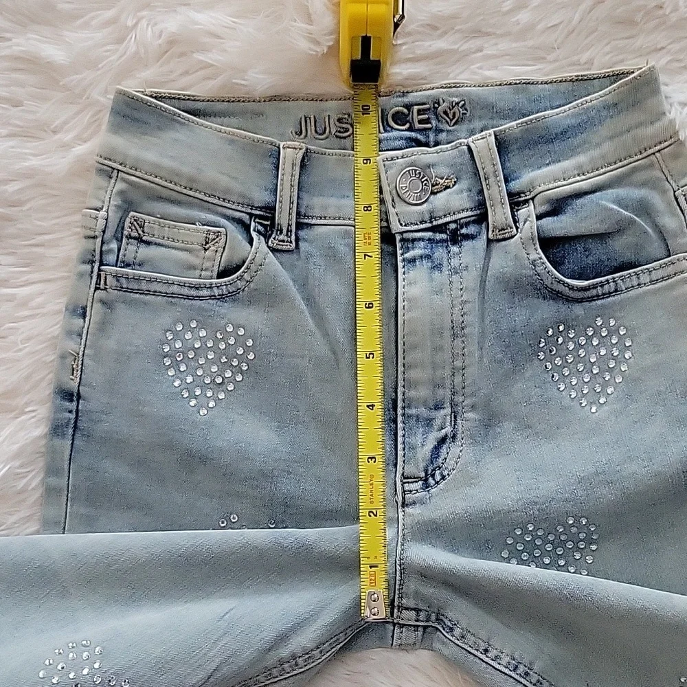 Justice Rhinestone Heart Mini Mom Jeans Light Wash Girls Size 12 Slim